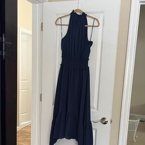 Elegant Navy Blue Halter Dress